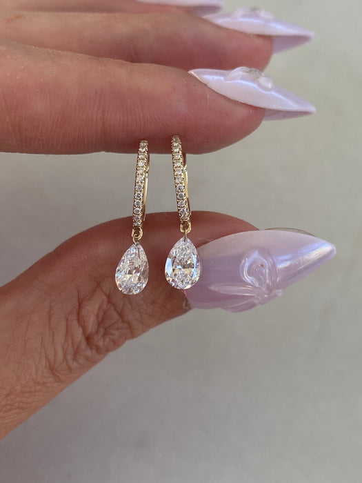 14K 1.2 TCW Lab Grown Diamond Pear Drop Huggie Earrings