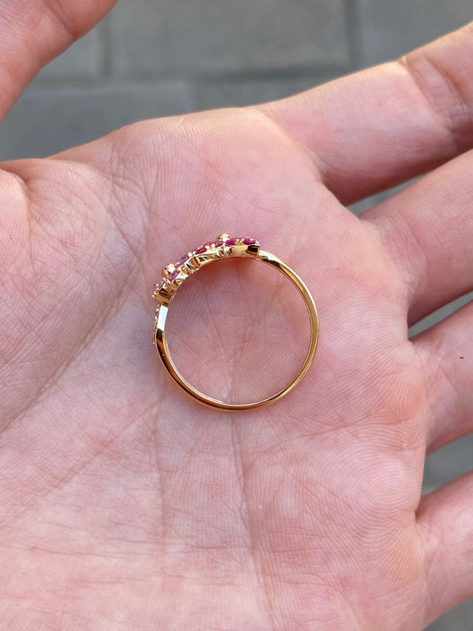 14k rose gold ruby pink sapphire diamond flower ring