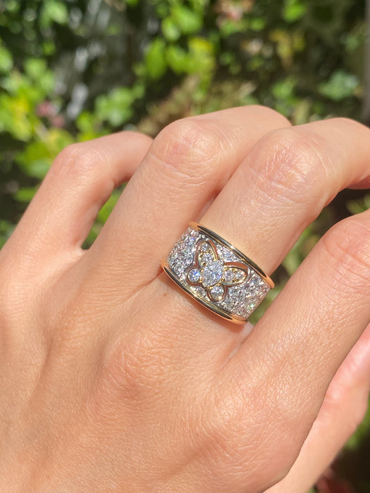 18k two tone diamond butterfly ring size 6.5