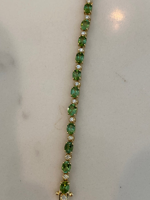 Vintage 14K Green Tourmaline & Diamond Tennis Bracelet – 4.5 CT Tourmaline