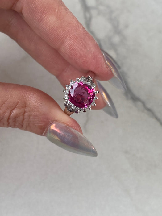 Vintage Platinum 900 Cushion Cut Pink Tourmaline & Diamond Ring – 2.49 CTW