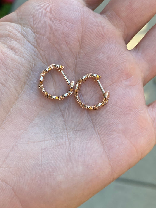 14k rose gold diamond huggie earrings