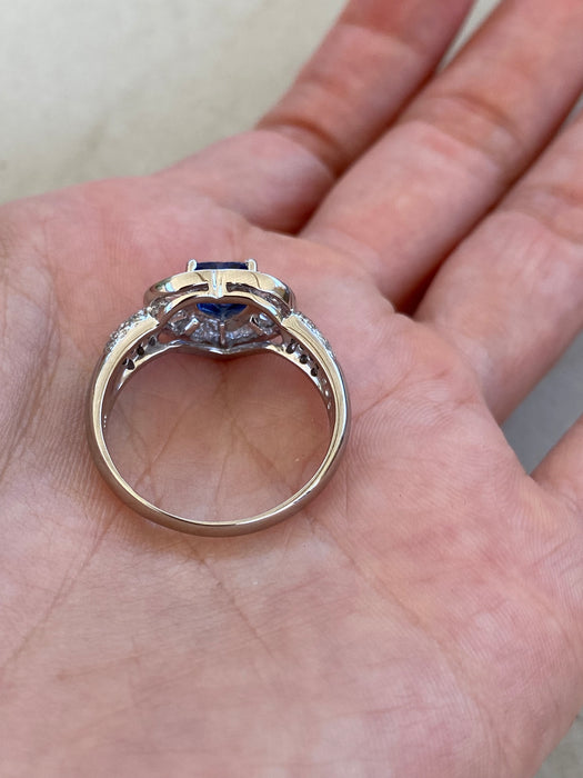 Vintage Platinum 900 Heart Sapphire & Diamond Ring