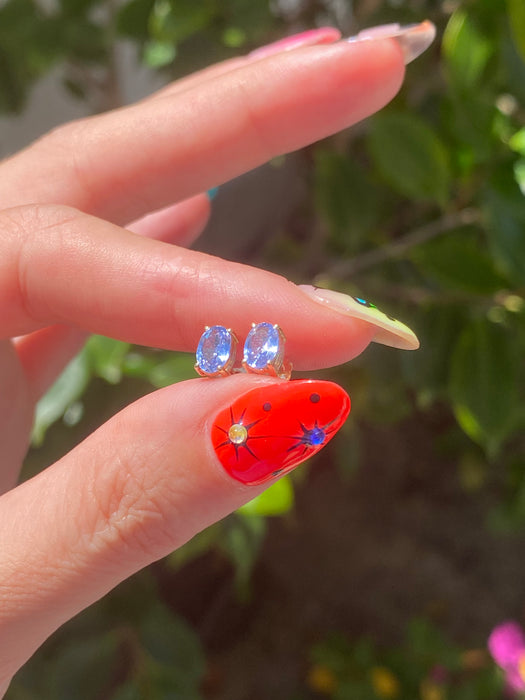 14k blue sapphire oval stud earrings