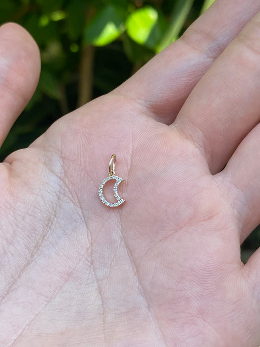 14k diamond crescent moon charm