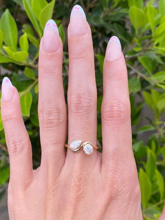 14K Gold Round & Marquise Squiggle Lab Diamond Ring