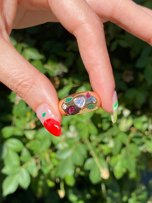 18k diamond heart emerald ruby ring size 7