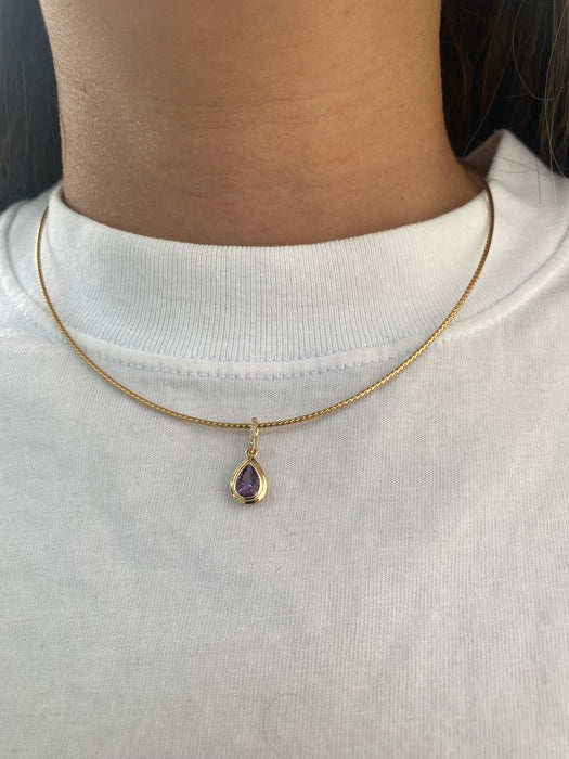 14K Gold Amethyst & Diamond Pear Charm