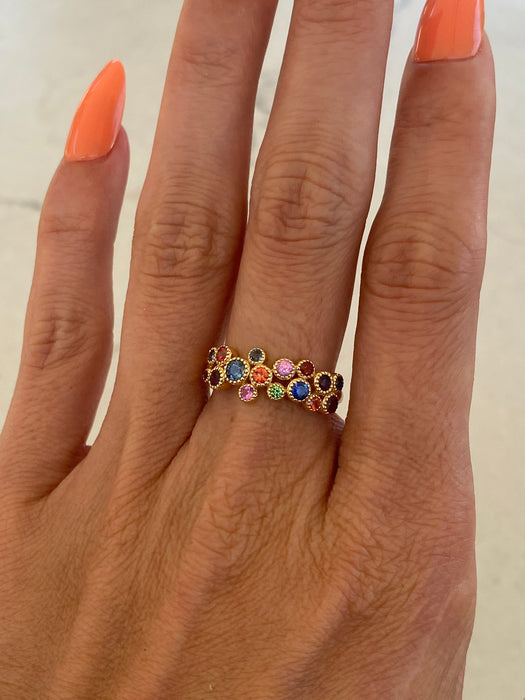 14K Gold Bezel Rainbow Ring Size 7