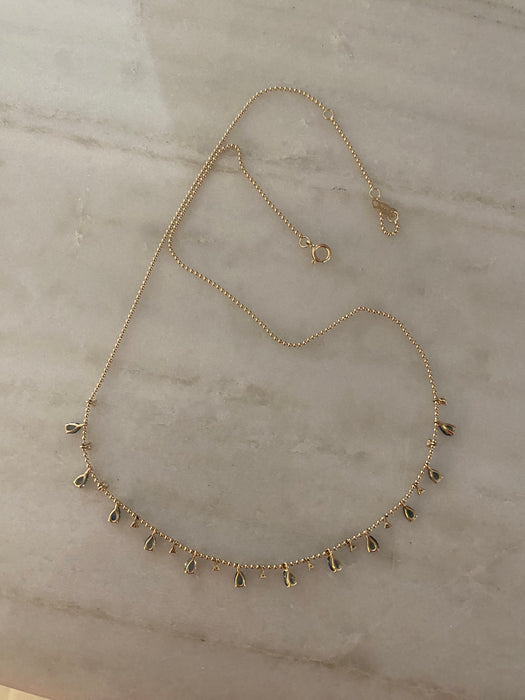 14K Blue-Green Sapphire & Diamond Charm Bead Chain Necklace