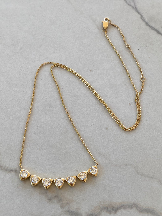 14K Lab Diamond Trillion & Round Curved Bar Necklace – 1.80 TCW