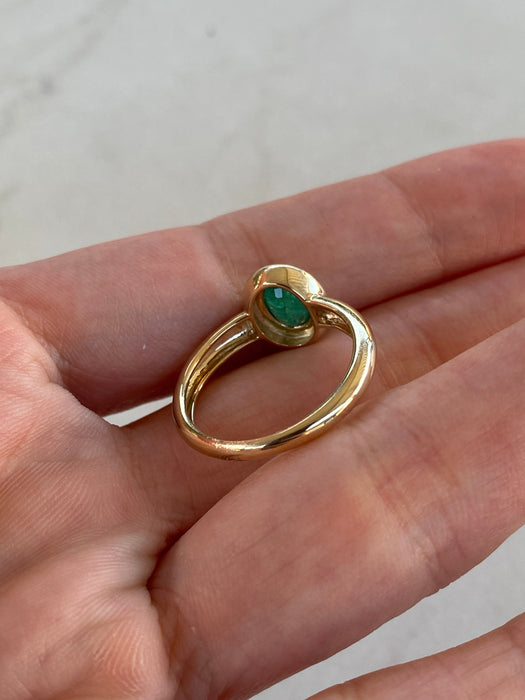 14K Double Bezel Set Emerald Ring