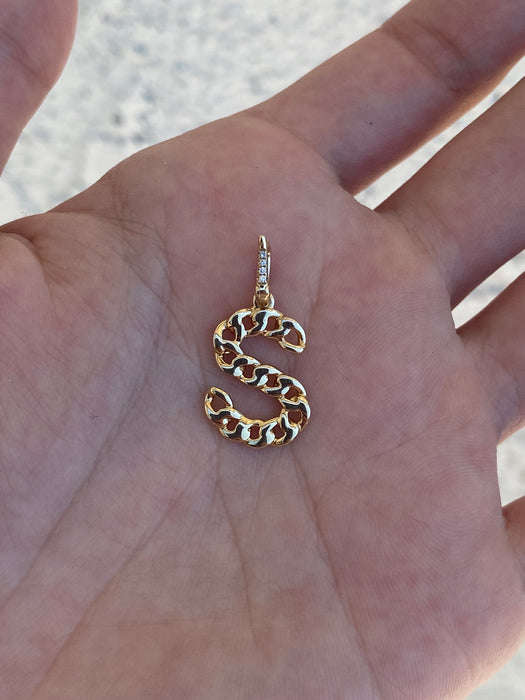 14k diamond curb initial letter pendant