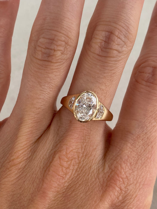 14K Gold 2.42 Carat Oval Lab Diamond Ring with Flush Half-Moon Accents