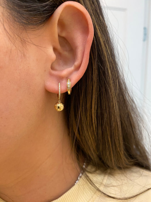 14k diamond ball huggie earrings