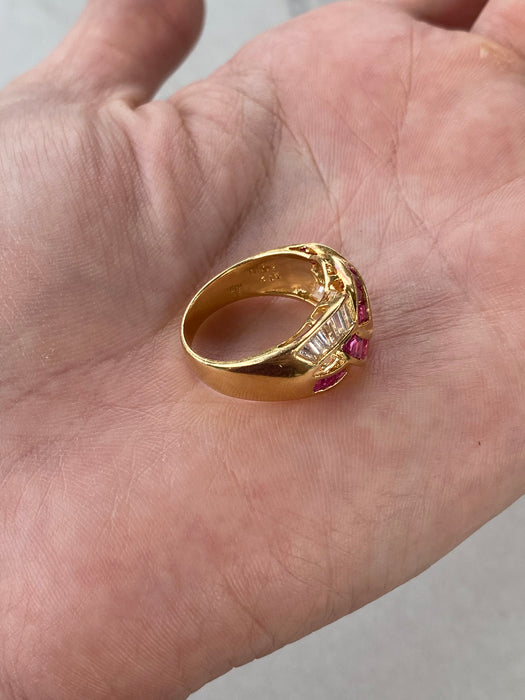 Vintage 18K Ruby & Diamond Baguette Knot Ring