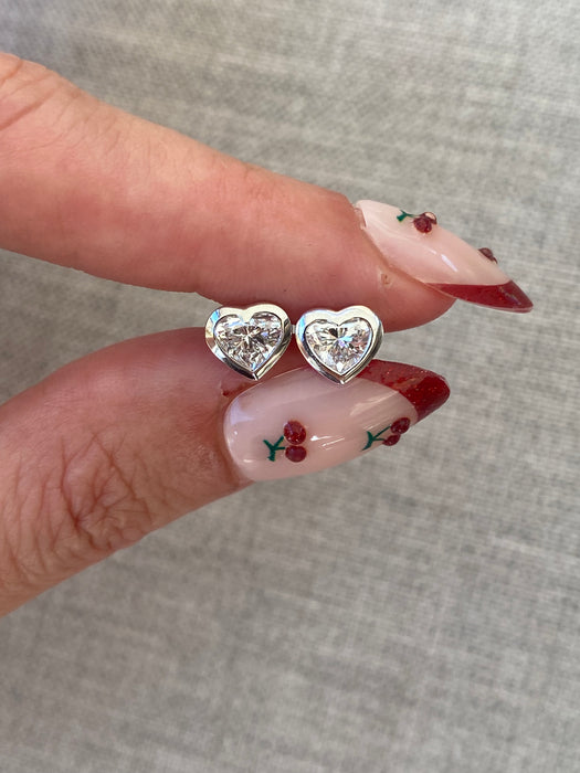 14K White Gold Bezel Set Heart Lab Diamond Stud Earrings – 1.00 CTW