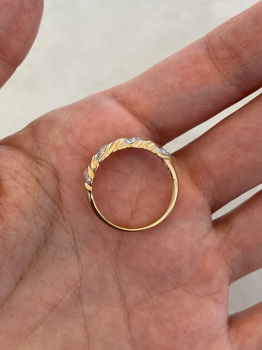 14K Yellow Gold Brushed Diamond Croissant Ring