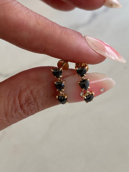 14K Gold Black Diamond Heart Dangle Earrings