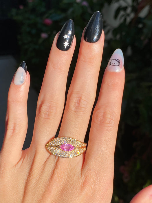 18k rose gold pink sapphire diamond leaf ring size 6.5