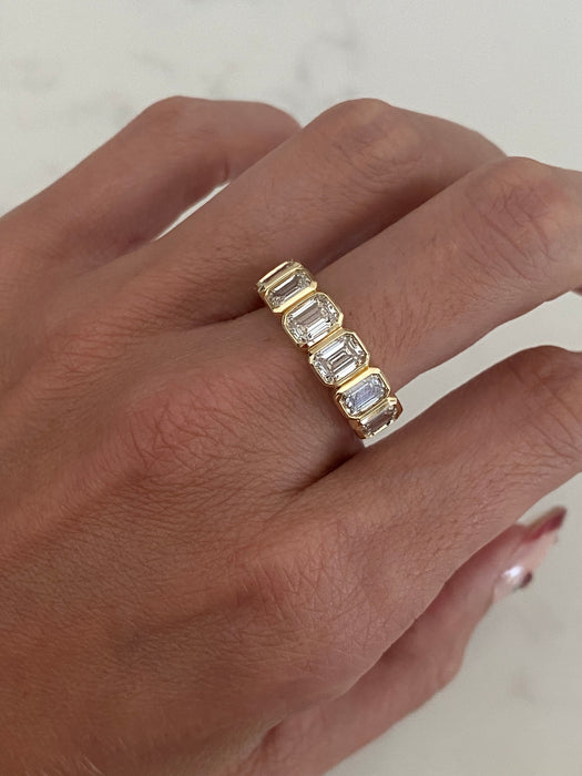 14K Bezel Set Emerald Cut 3 Carat Lab Diamond Band Ring
