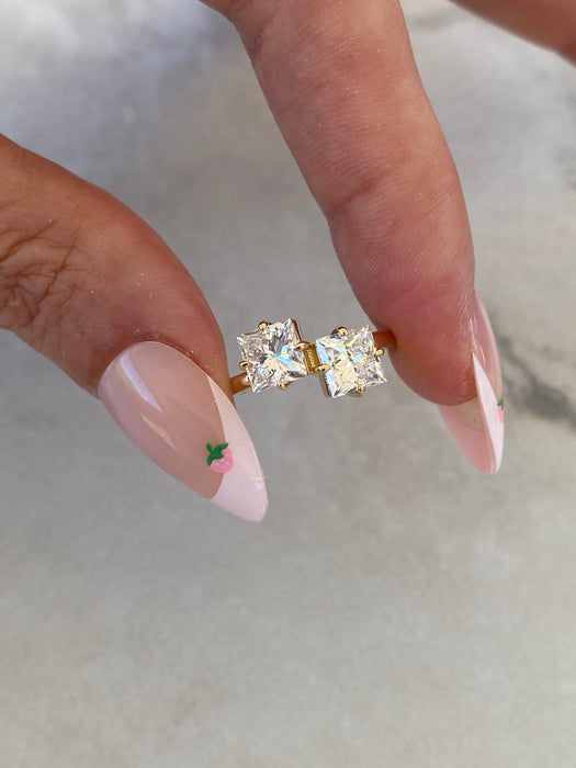 14K Gold Two-Stone Princess-Cut Lab Diamond Pinky Ring