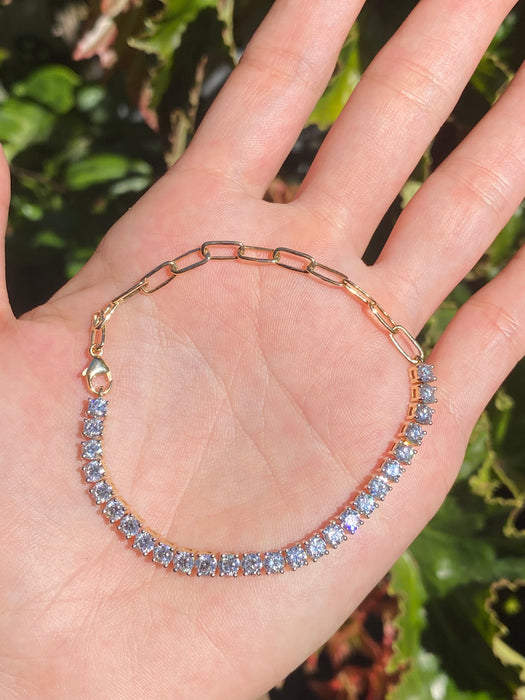 14k half 4 carat lab diamond paperclip bracelet 7.25”