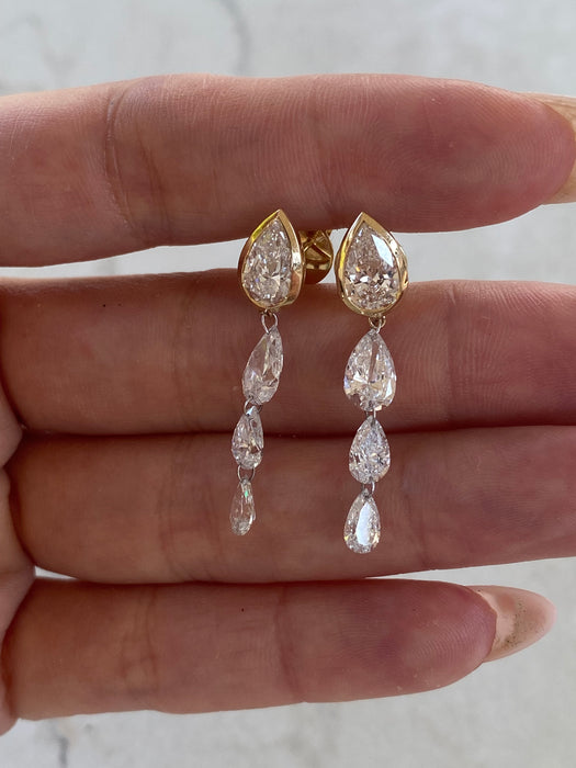 14K Gold 5.13 Carat Floating Pear Lab Diamond Drop Earrings