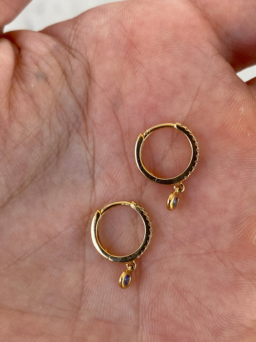14K Natural Diamond & Blue Sapphire Huggie Earrings