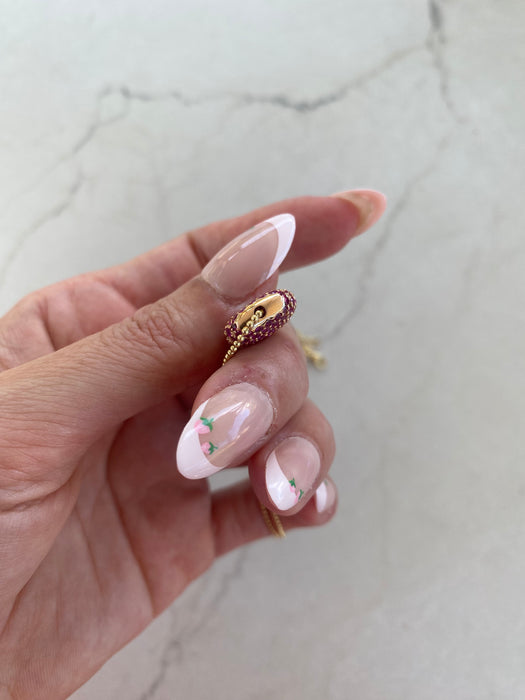 14K Gold Bead Chain Necklace with 18K Rose Gold Pink Sapphire Charm – 2.11 Carat Pink Sapphire