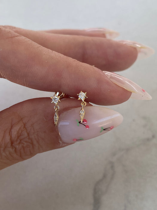 14K Lab Diamond Star & Marquise Dangle Stud Earrings