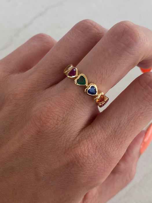 14K Gold Rainbow Heart Gemstone Ring
