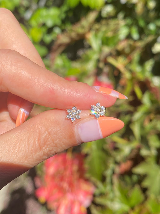 14k diamond star flower stud earrings