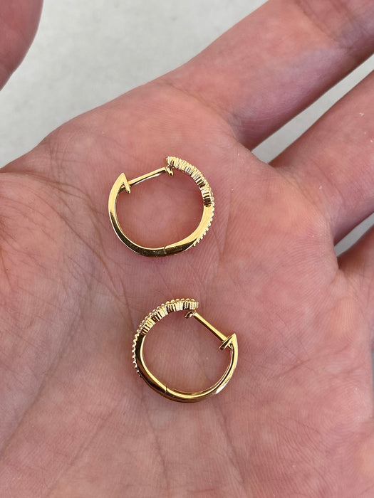 14K Gold Green Garnet & Diamond Huggie Earrings