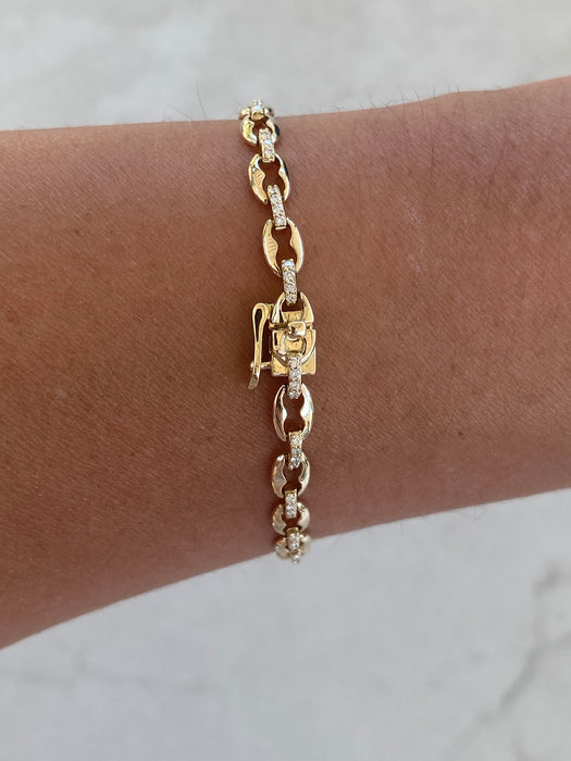 14K Natural Diamond Mariner Link Bracelet