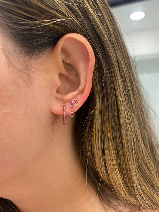 14K Gold Natural Ruby Huggie Hoop Earrings