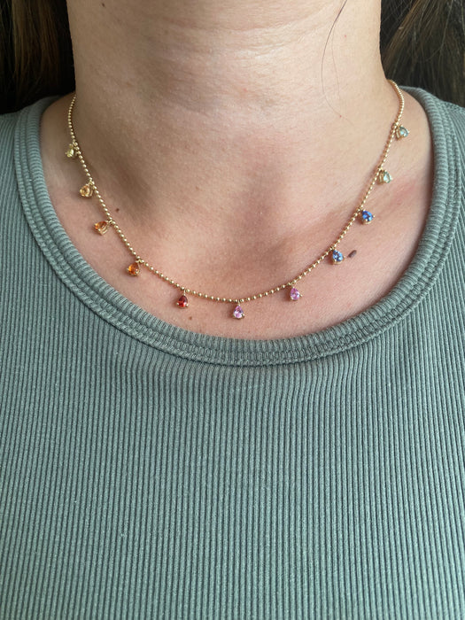 14K Gold Rainbow Pear Sapphire Station Bead Necklace — 2.20 Carats