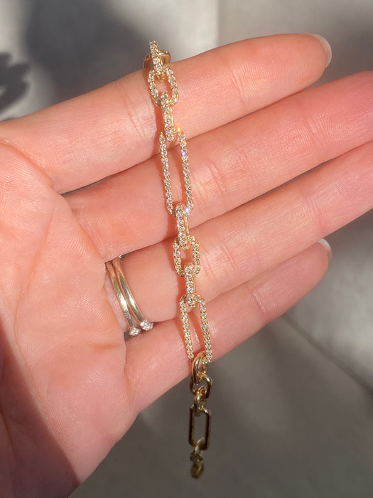14K Gold Diamond Paperclip Bracelet – 1.25 TCW Natural Round Diamonds – Adjustable 6.5–7”