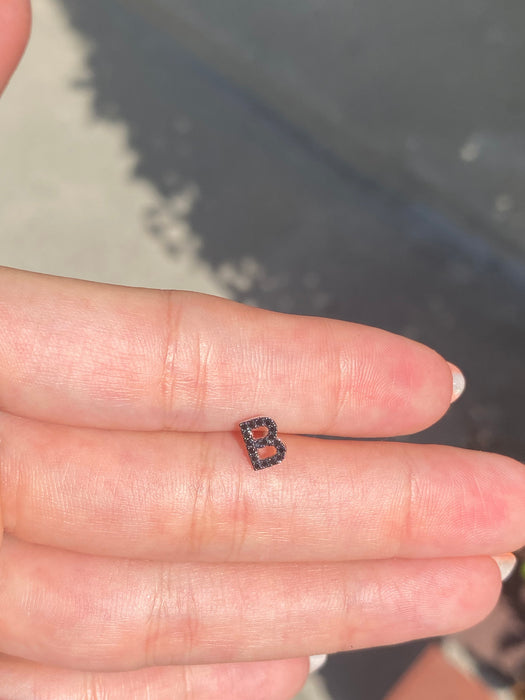 14k white gold black diamond initial letter B single stud earring