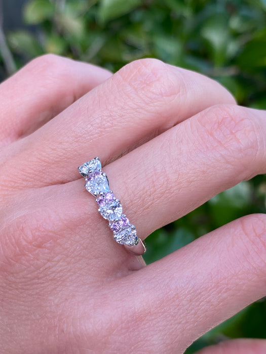 Vintage Platinum 900 Diamond Heart & Pink Sapphire Ring – 0.86 TCW Diamonds | Size 8