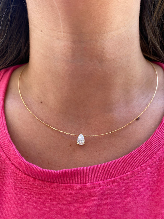 18K Gold Spring Bead Necklace with Removable 1.00 CT Pear Lab Diamond Pendant