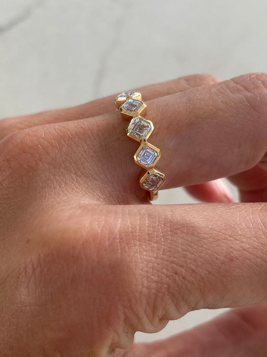 14K Gold Bezel Set Asscher Cut Lab Diamond Band Ring