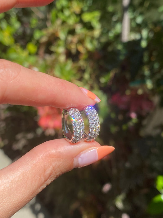 Platinum 950 1 carat triple row diamond hoop earrings