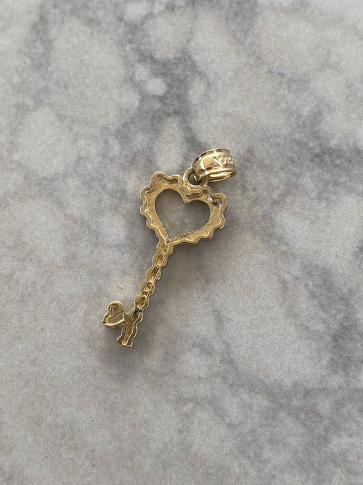 14K Gold Heart Key Charm