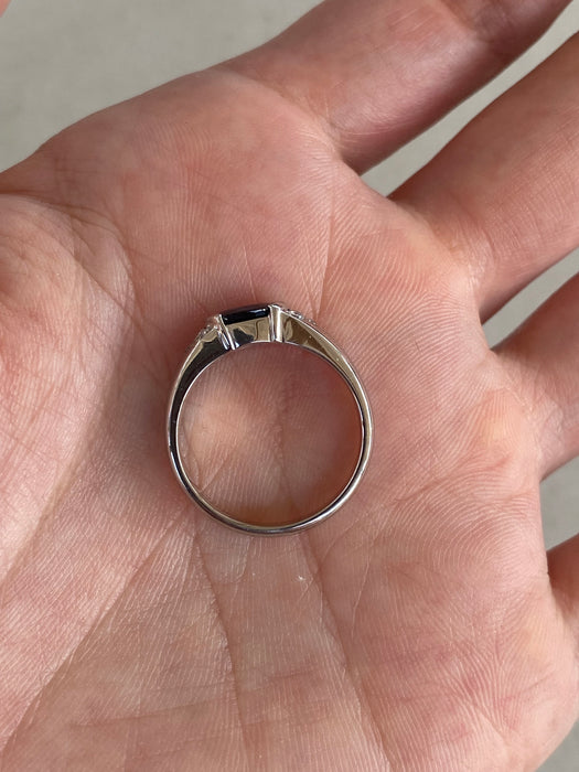 Vintage Platinum Blue Sapphire & Diamond Ring