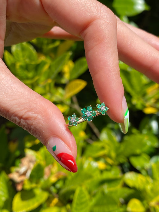 14k emerald and diamond flower ring size 6.5