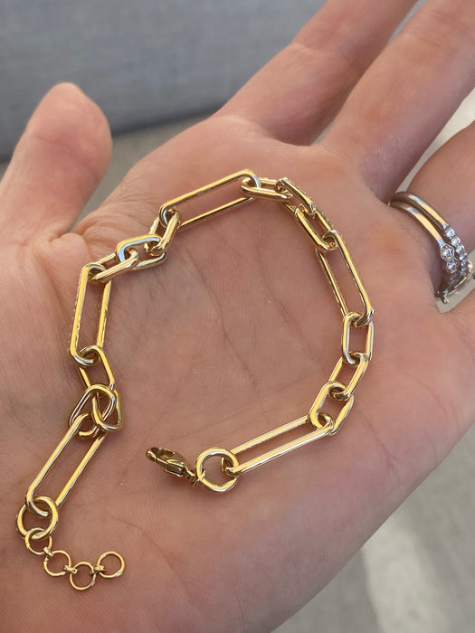 14K Gold Diamond Paperclip Bracelet – 1.25 TCW Natural Round Diamonds – Adjustable 6.5–7”