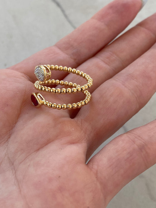 14K Spiral Bead Ruby & Diamond Ring