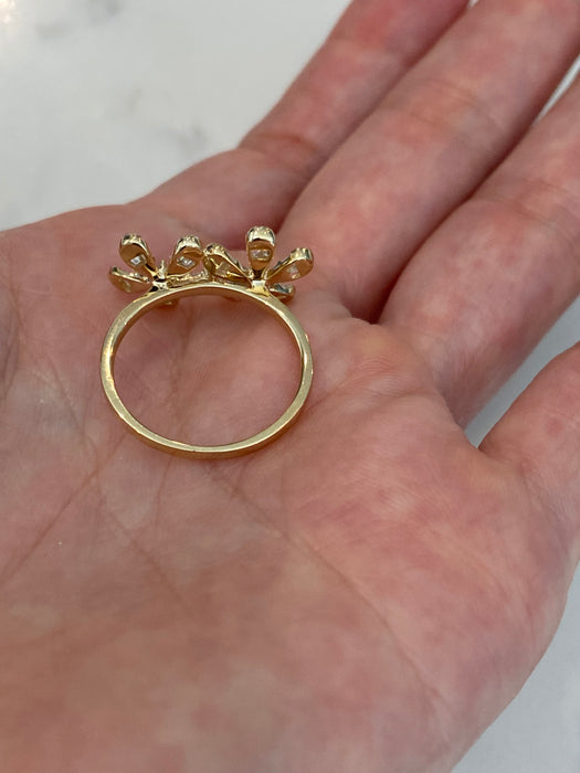 14K Gold Diamond Flower Ring – 0.45 TCW Round & Baguette Diamonds