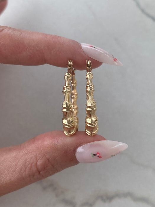 14K Vintage Bamboo Hoop Earrings